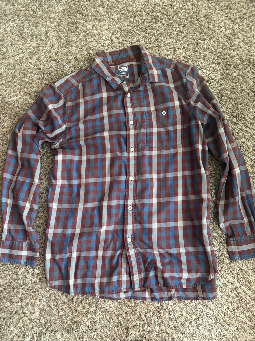 The North Face Men's Plaid Button-Up Shirt in Blue and Brown Size Large